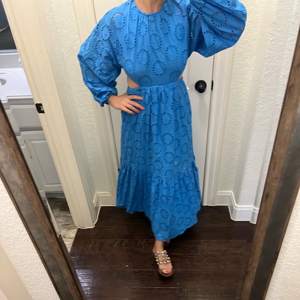 NWT Zara Embroidered cut out blue maxi dress size XS - Picture 6 of 10